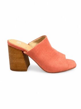 Coral Suede Open-Toe Block Heel Mule - Women